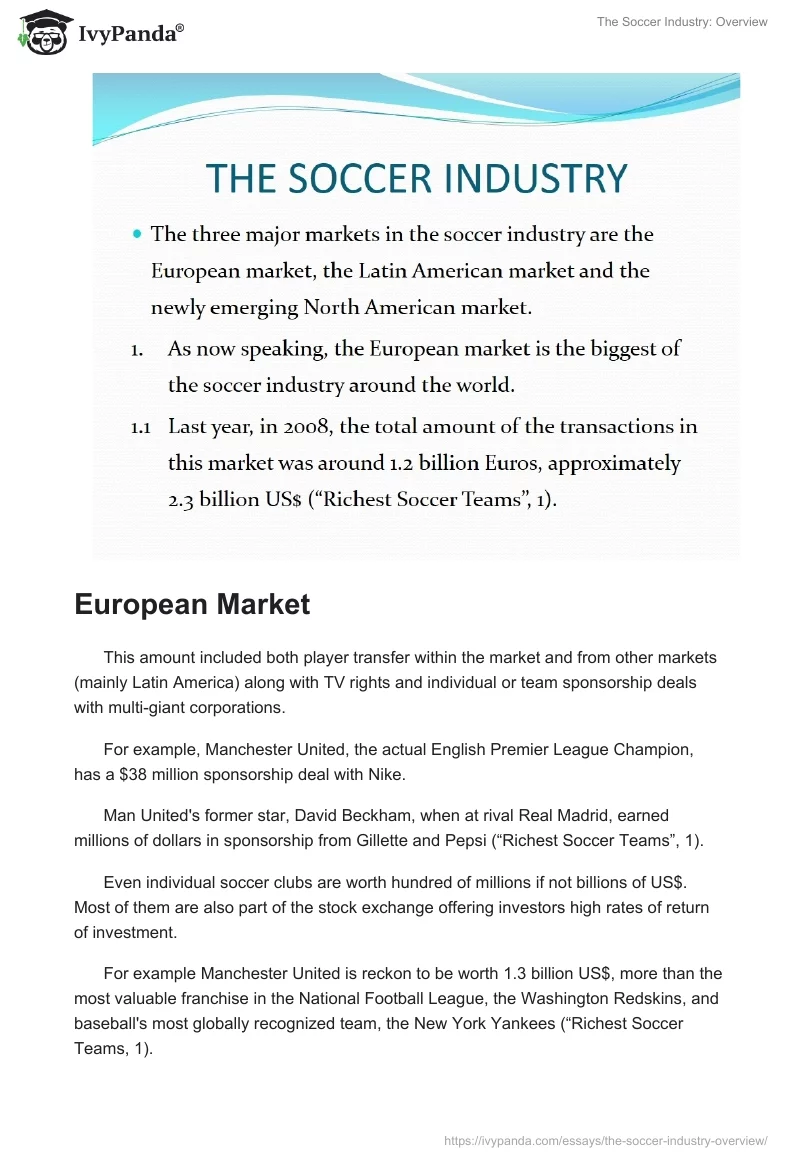 The Soccer Industry: Overview. Page 3
