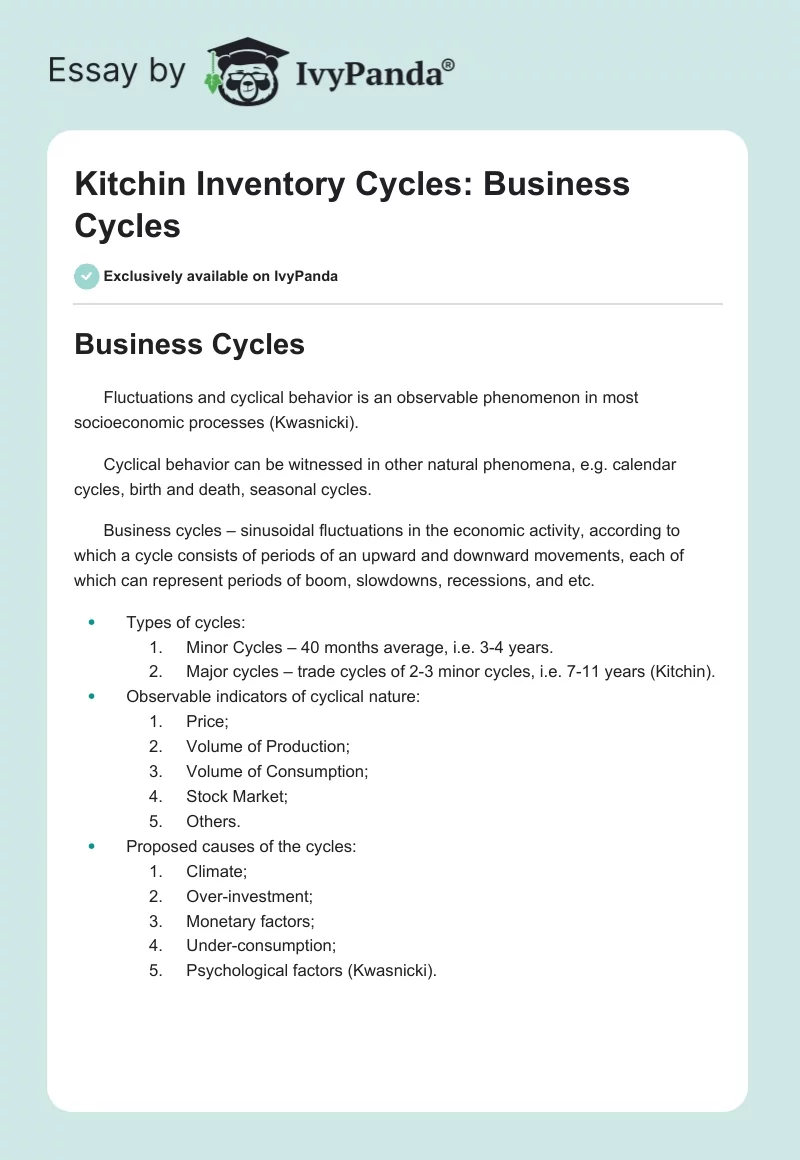 Kitchin Inventory Cycles: Business Cycles. Page 1
