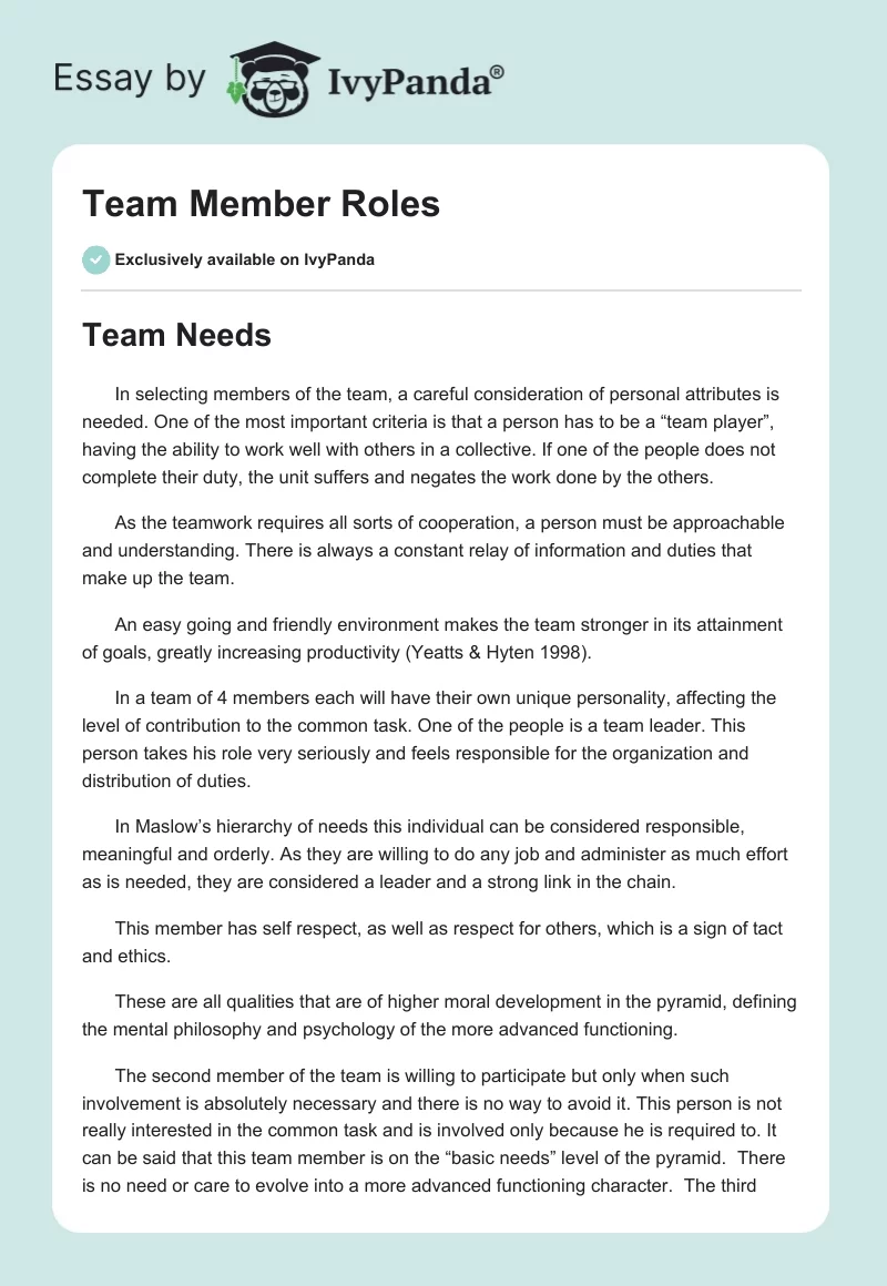 Team Member Roles. Page 1