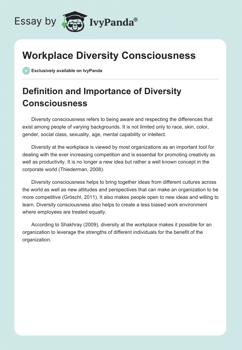 Workplace Diversity Consciousness. Page 1