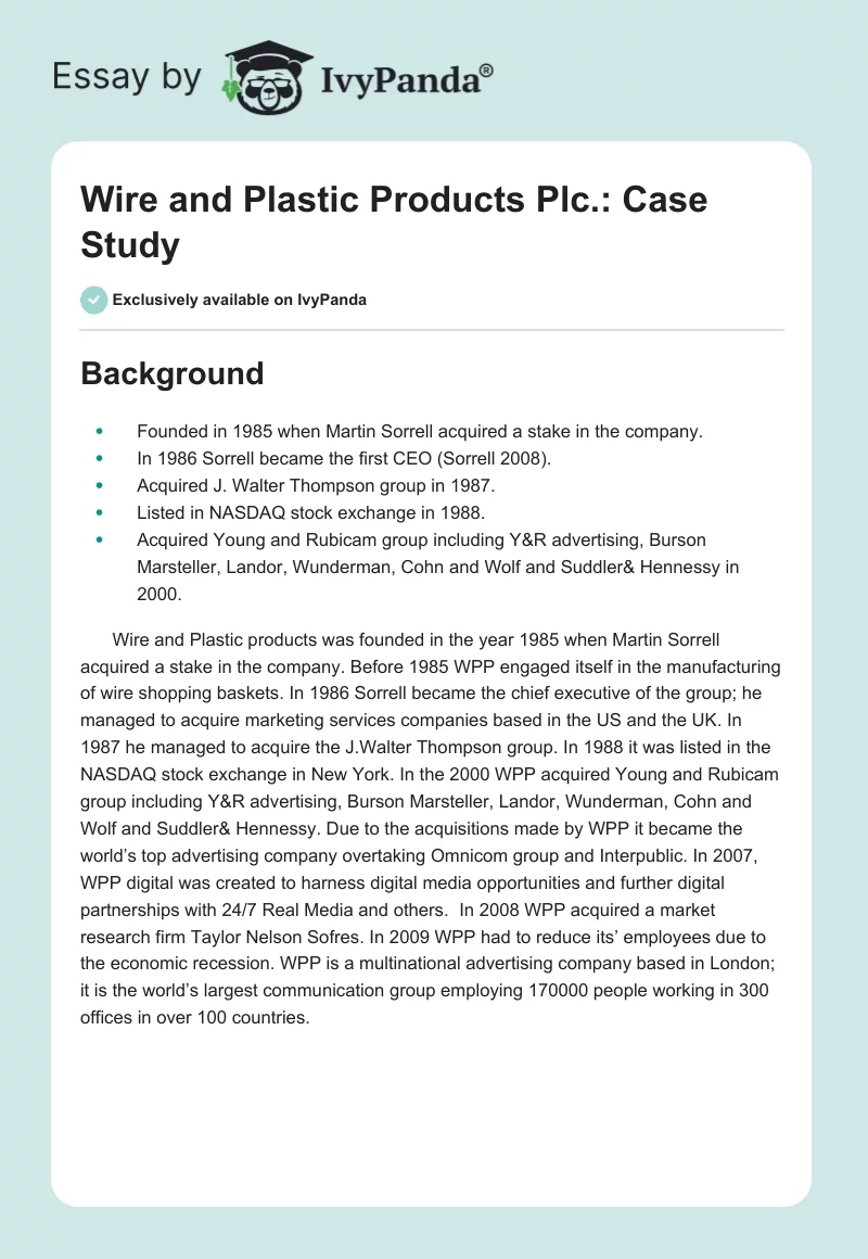 Wire and Plastic Products Plc. Case Study. Page 1