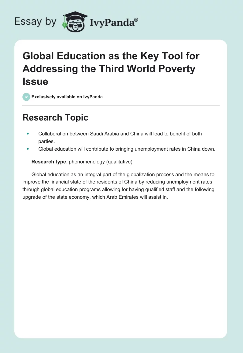 Global Education as the Key Tool for Addressing the Third World Poverty Issue. Page 1