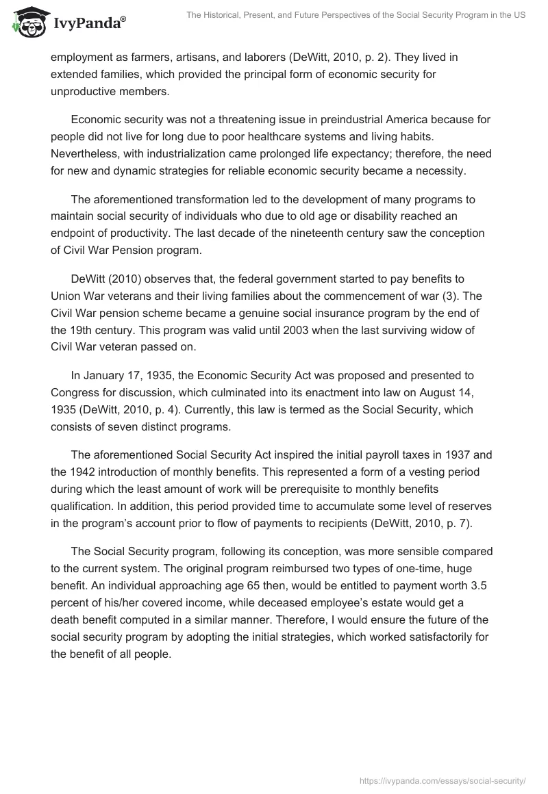 The Historical, Present, and Future Perspectives of the Social Security Program in the US. Page 2