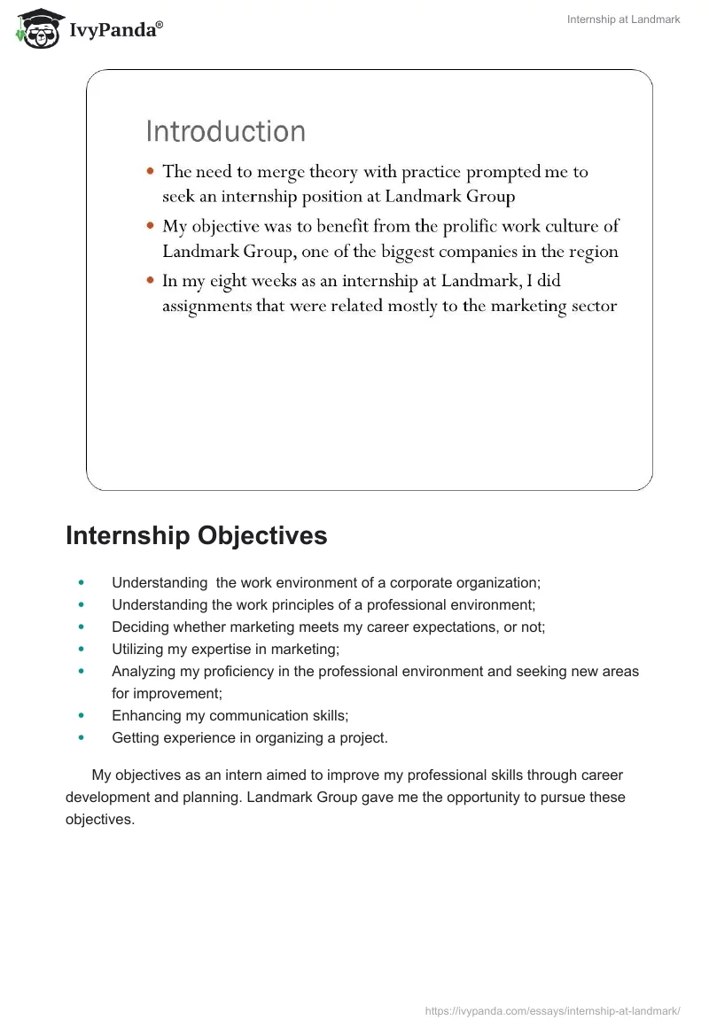 Internship at Landmark. Page 2