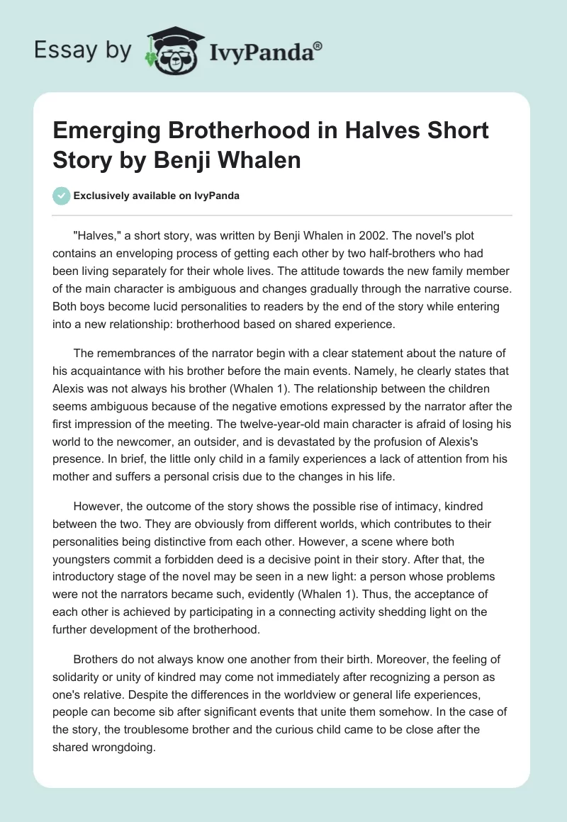 Emerging Brotherhood in "Halves" Short Story by Benji Whalen. Page 1