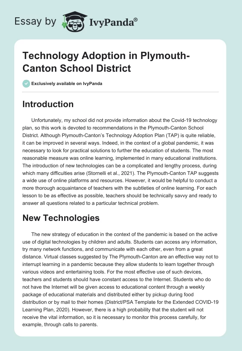 Technology Adoption in Plymouth-Canton School District. Page 1