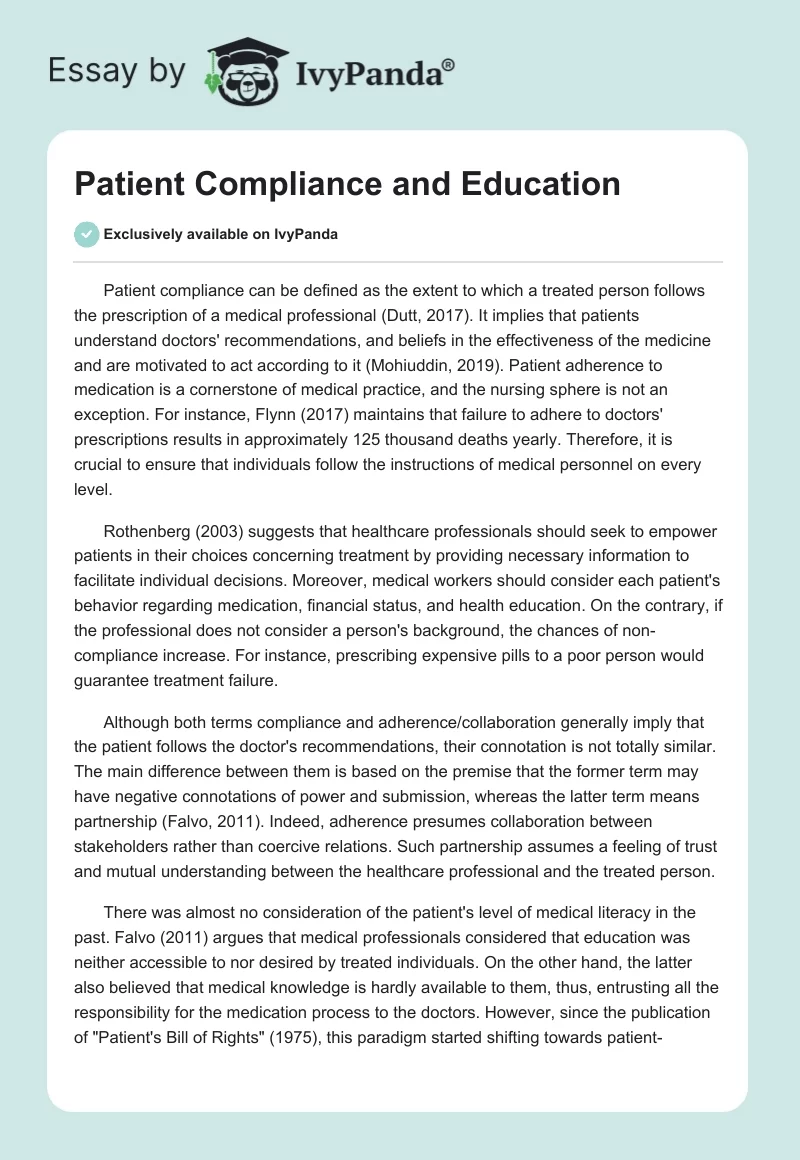 Patient Compliance and Education. Page 1