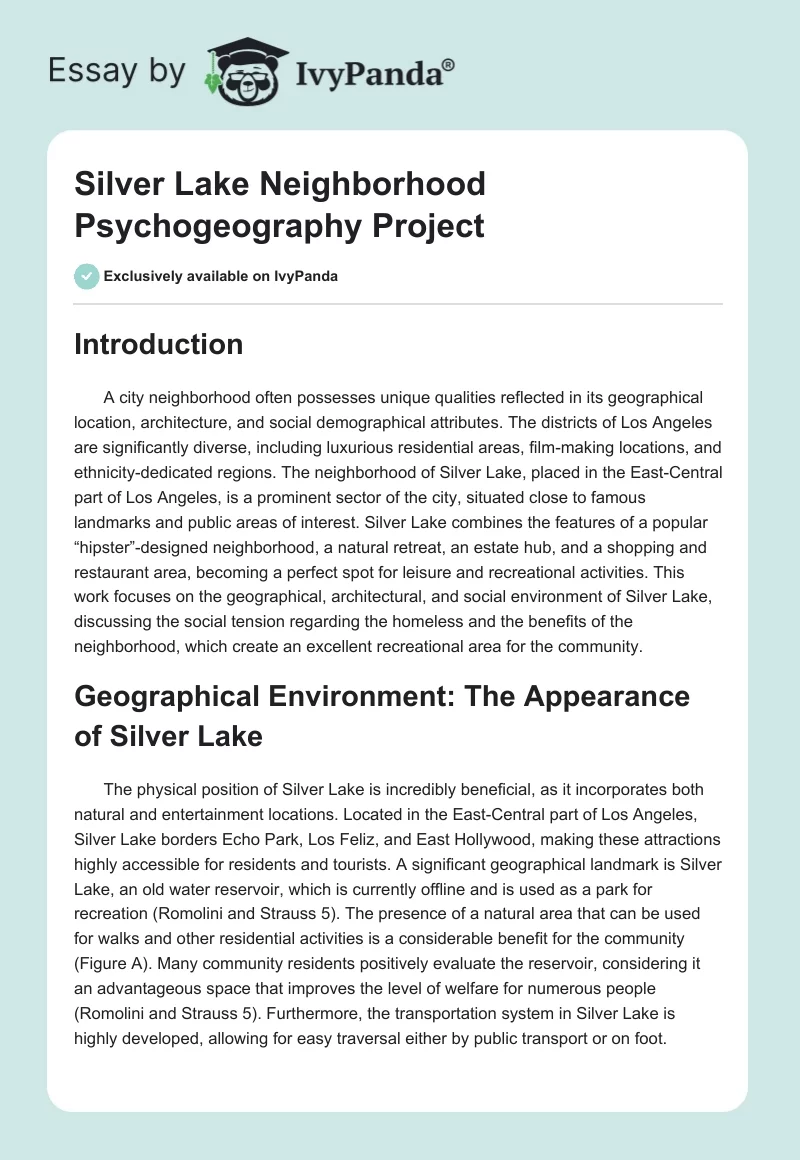 Silver Lake Neighborhood Psychogeography Project. Page 1