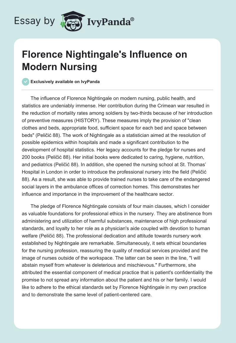 Florence Nightingale's Influence on Modern Nursing. Page 1