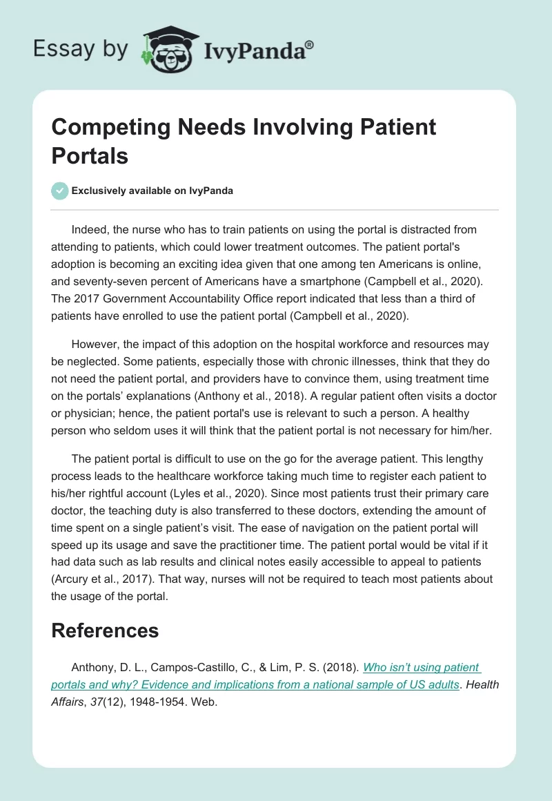 Competing Needs Involving Patient Portals. Page 1