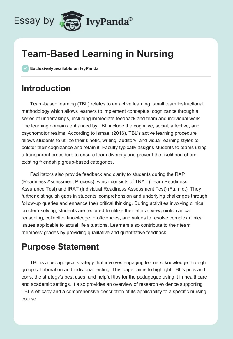 Team-Based Learning in Nursing. Page 1