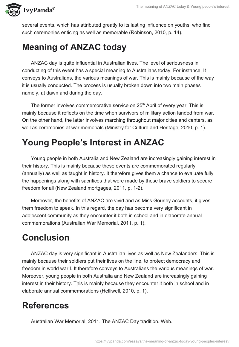 The meaning of ANZAC today & Young people's interest. Page 2