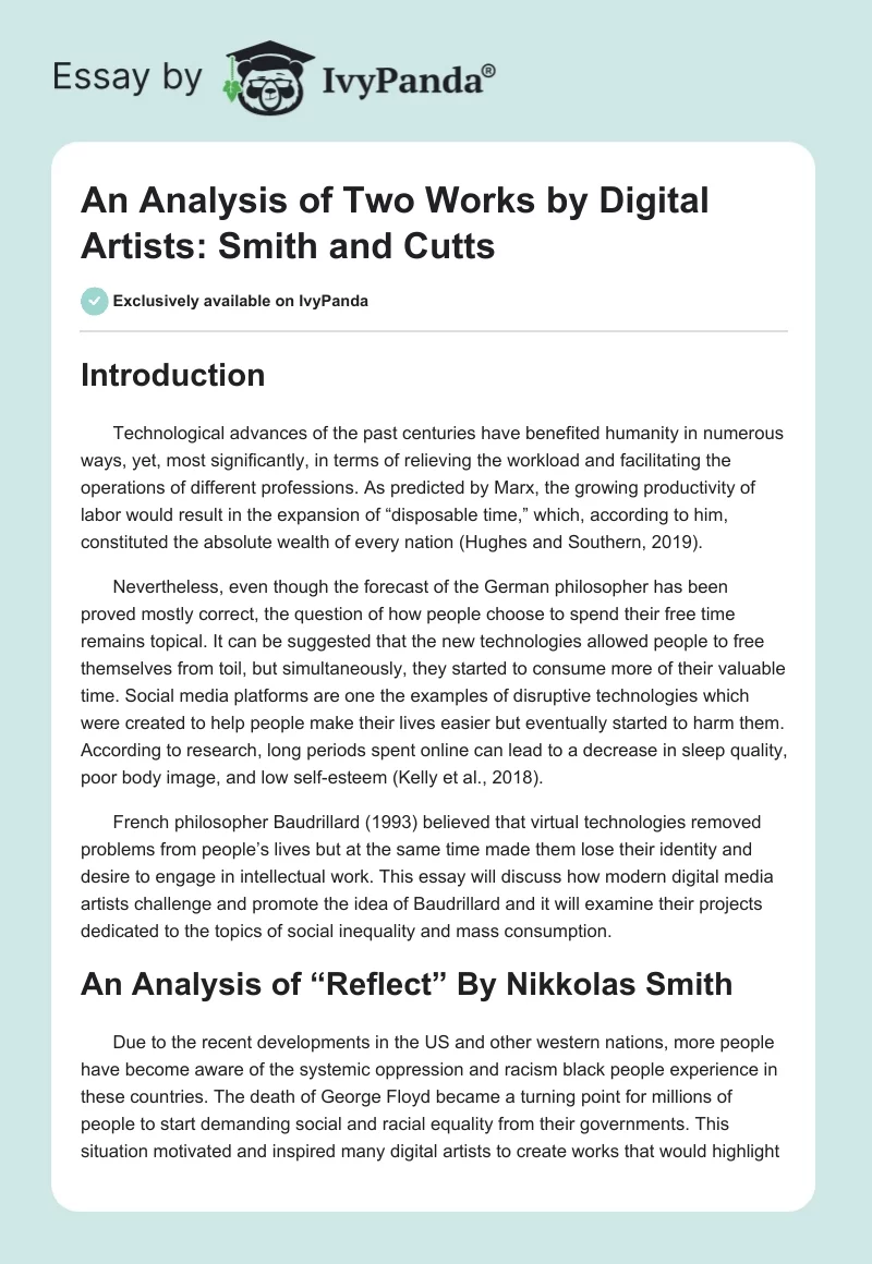 An Analysis of Two Works by Digital Artists: Smith and Cutts. Page 1