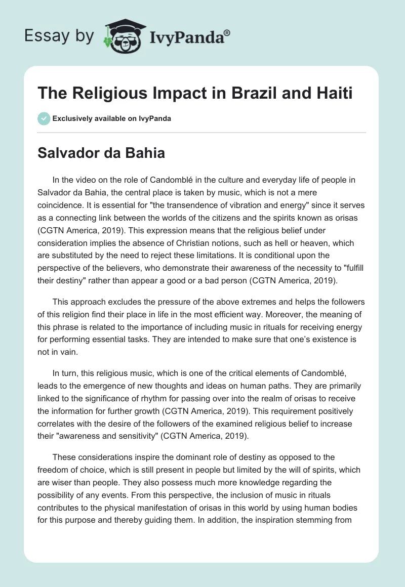 The Religious Impact in Brazil and Haiti. Page 1