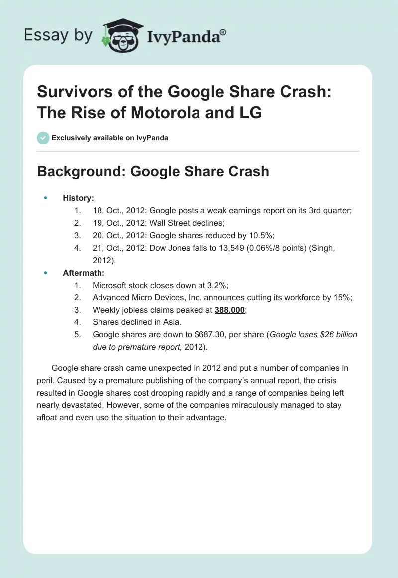 Survivors of the Google Share Crash: The Rise of Motorola and LG. Page 1