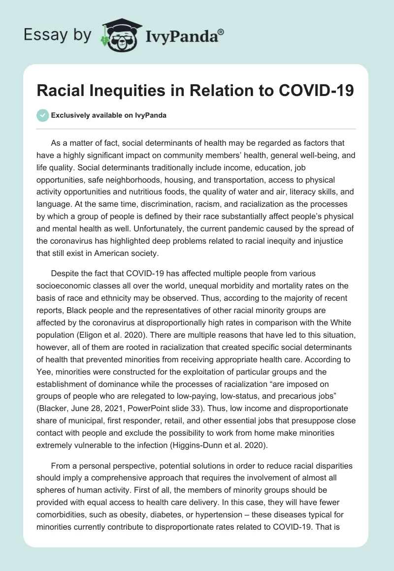 Racial Inequities in Relation to COVID-19. Page 1