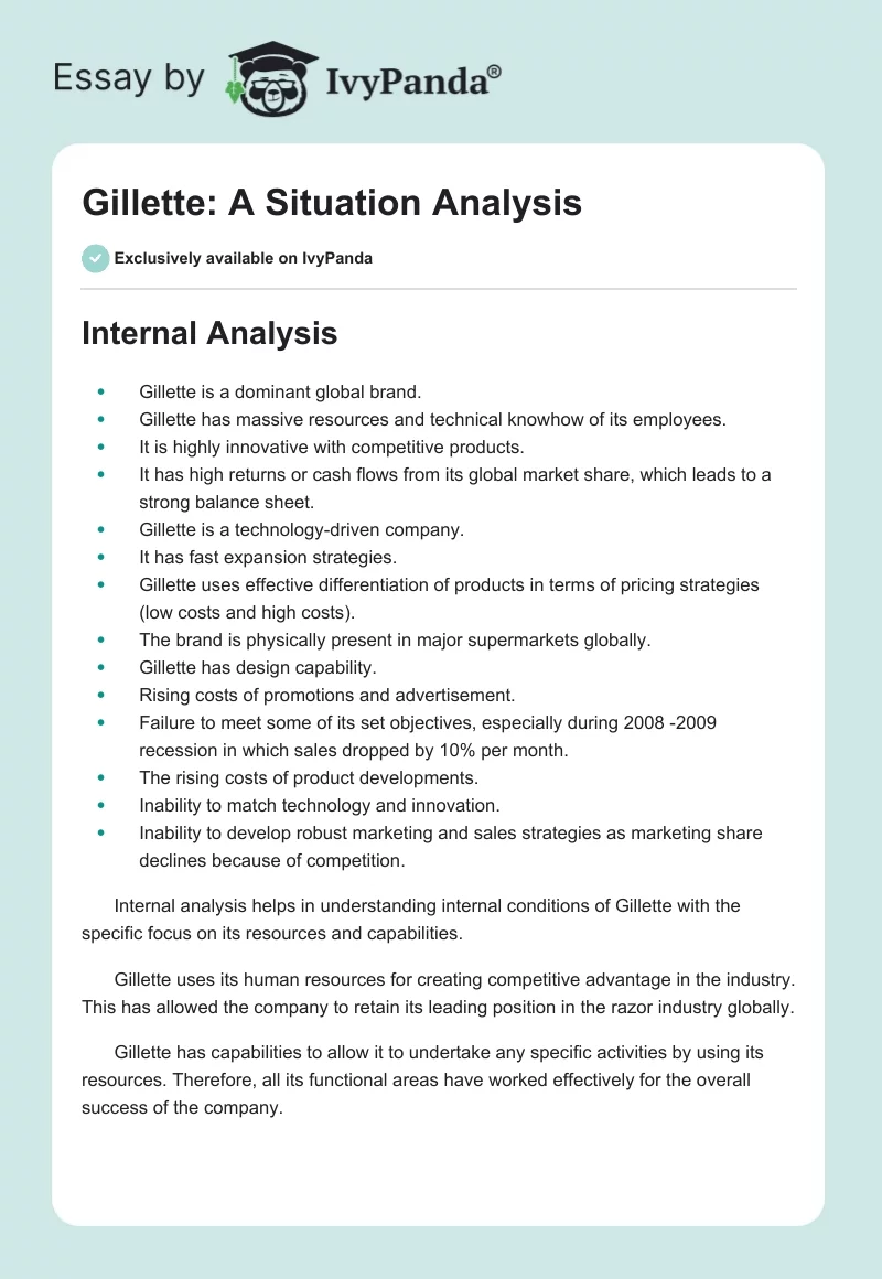 Gillette: A Situation Analysis. Page 1