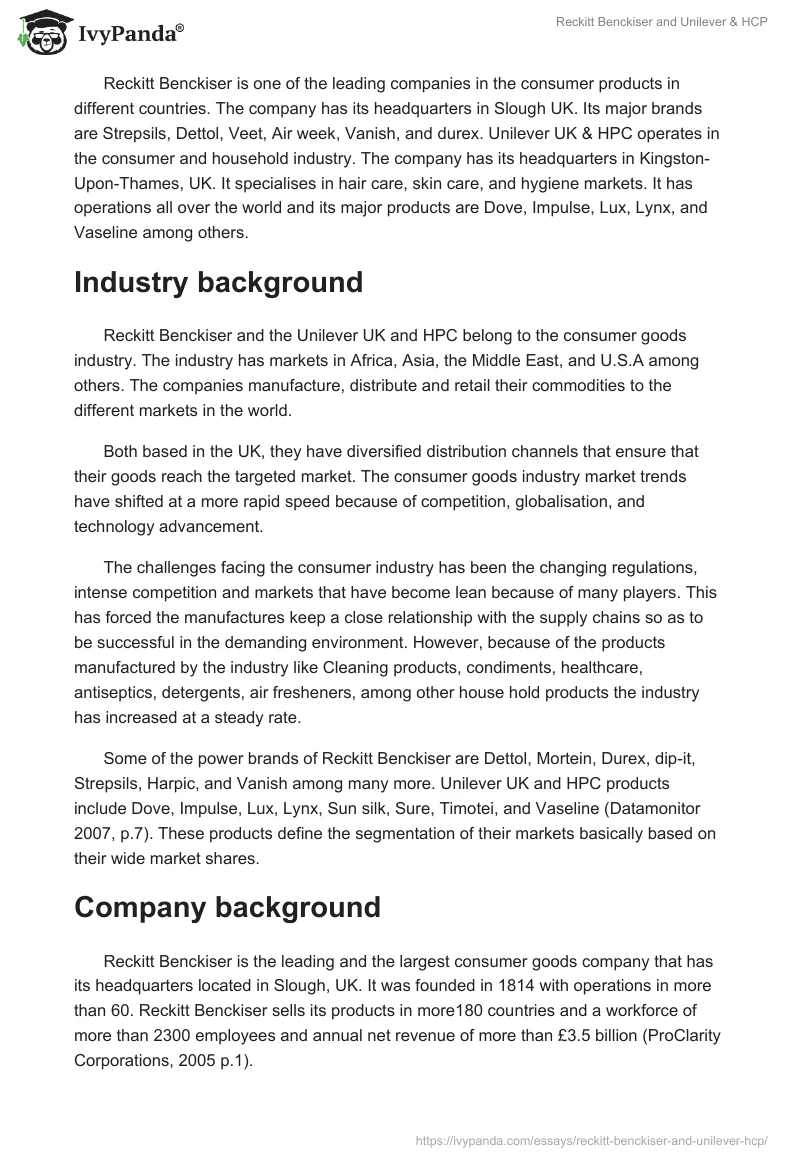 Reckitt Benckiser and Unilever & HCP. Page 2