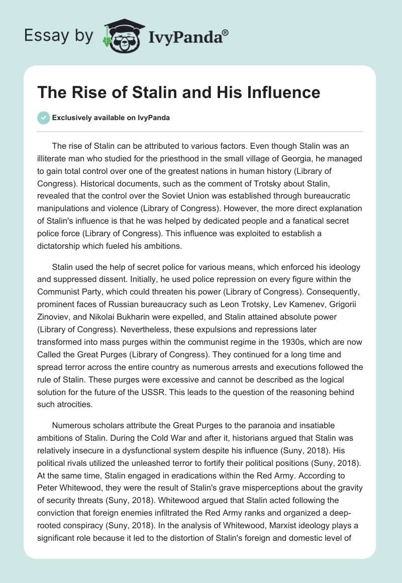 The Rise of Stalin and His Influence. Page 1