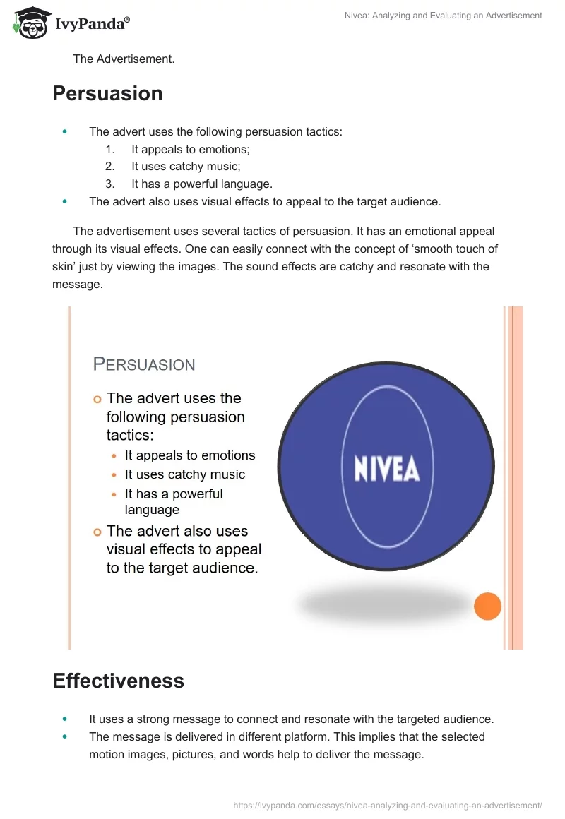 Nivea: Analyzing and Evaluating an Advertisement. Page 3
