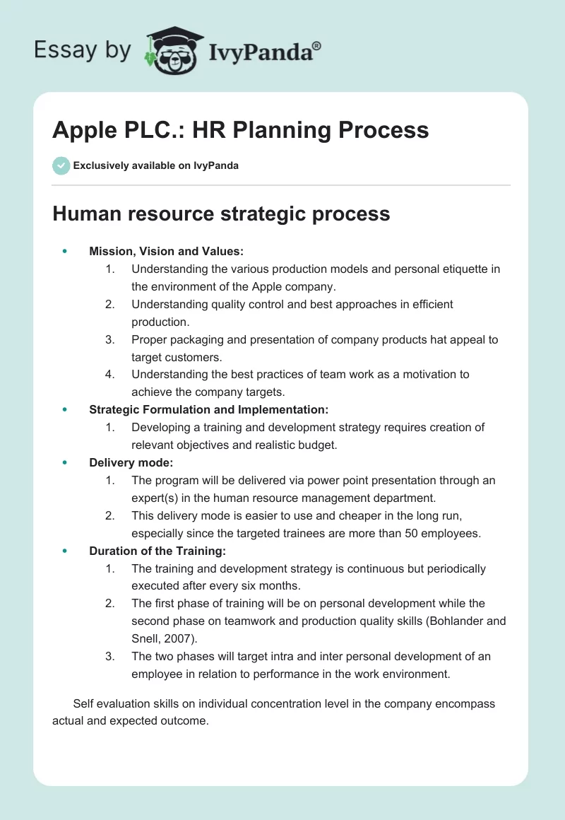 Apple PLC.: HR Planning Process. Page 1