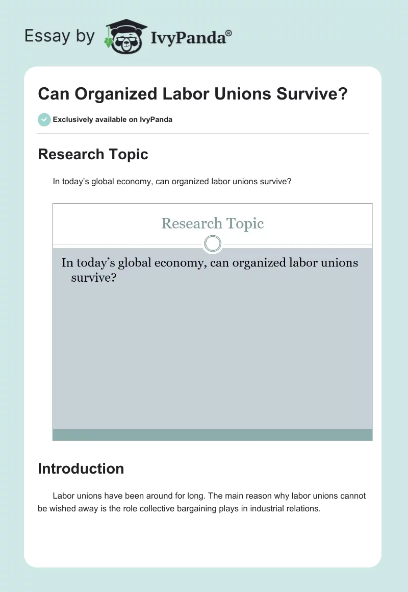 Can Organized Labor Unions Survive?. Page 1