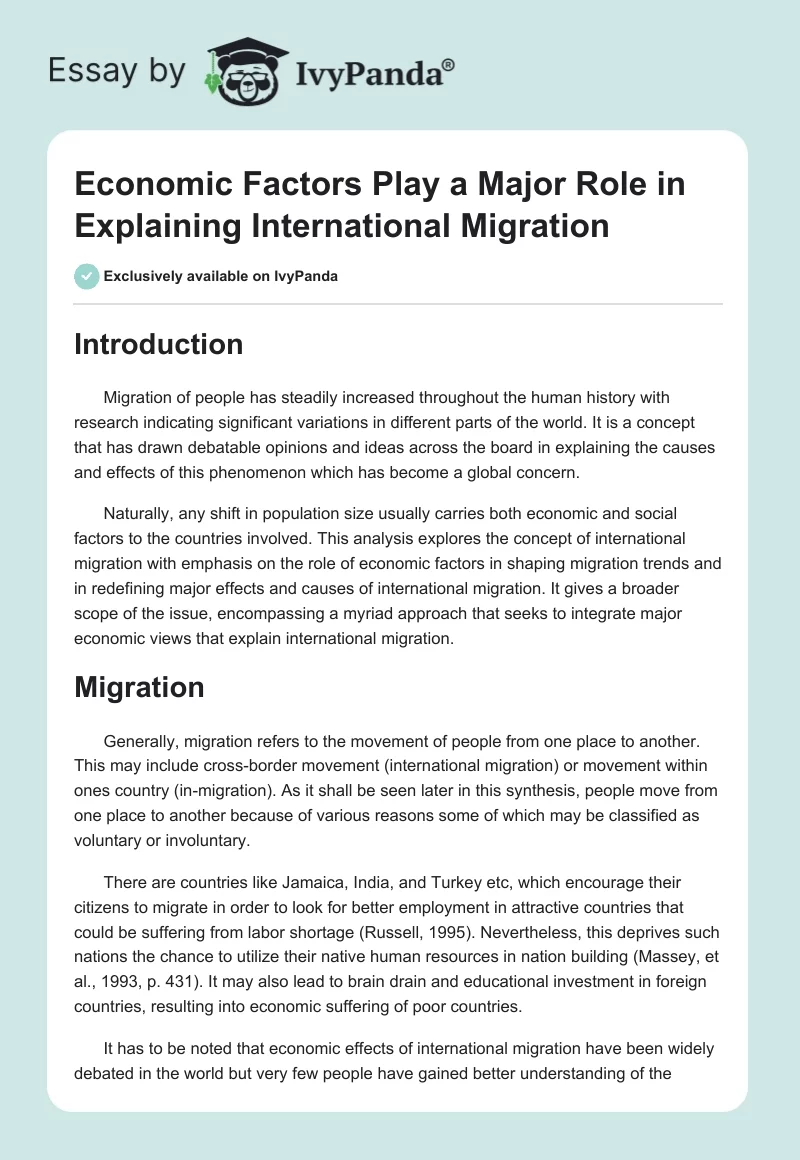 Economic Factors and International Migration. Page 1