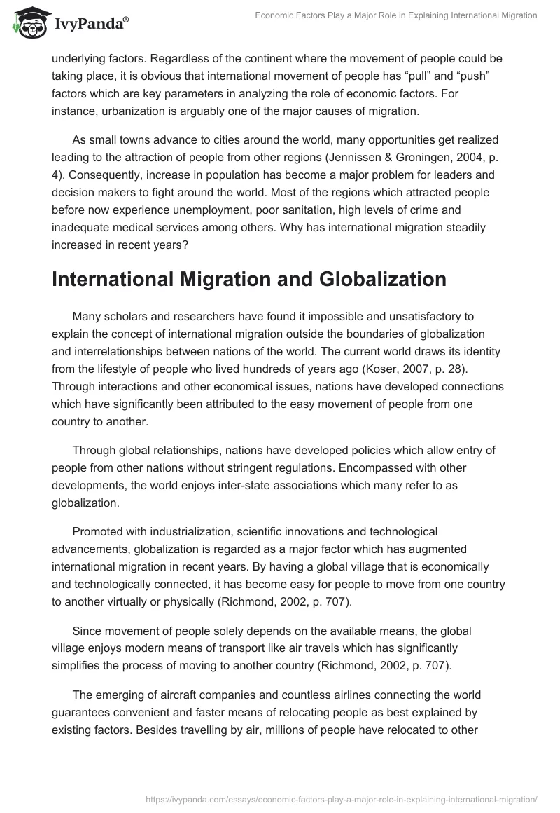 Economic Factors and International Migration. Page 2