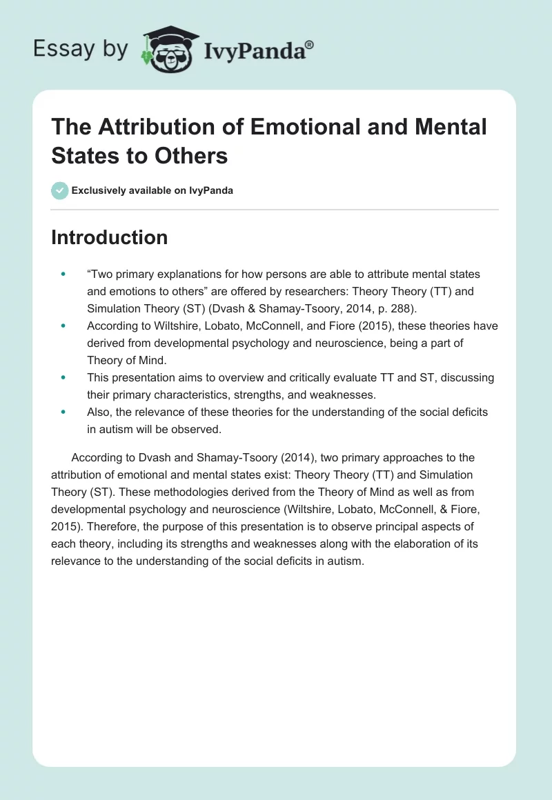 The Attribution of Emotional and Mental States to Others. Page 1