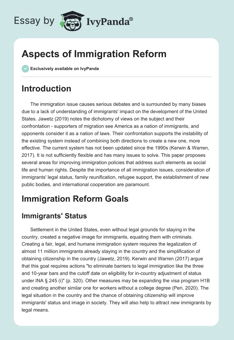 Aspects of Immigration Reform. Page 1