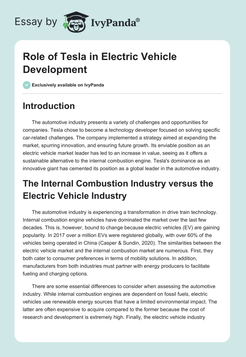 Role of Tesla in Electric Vehicle Development. Page 1