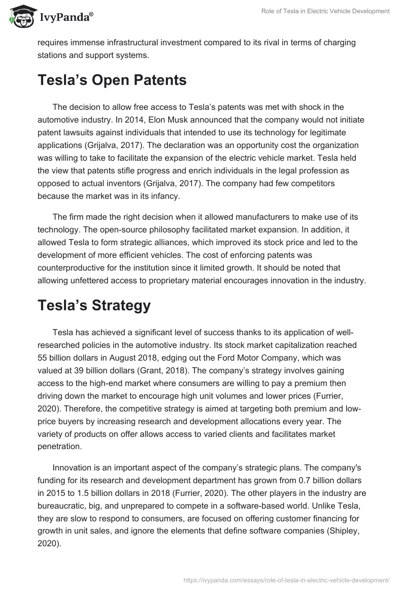 Role of Tesla in Electric Vehicle Development. Page 2