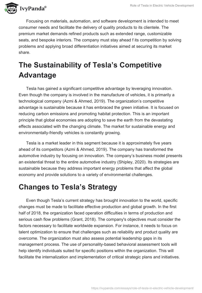 Role of Tesla in Electric Vehicle Development. Page 3