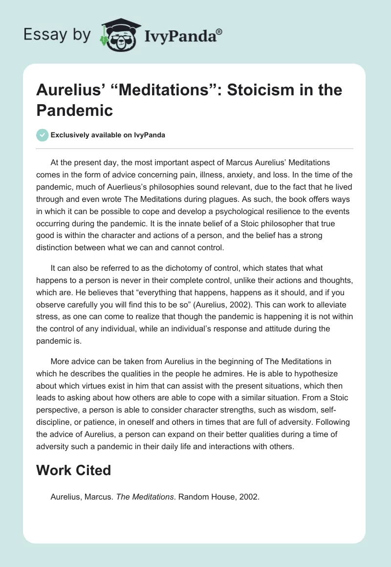 Aurelius’ “Meditations”: Stoicism in the Pandemic. Page 1