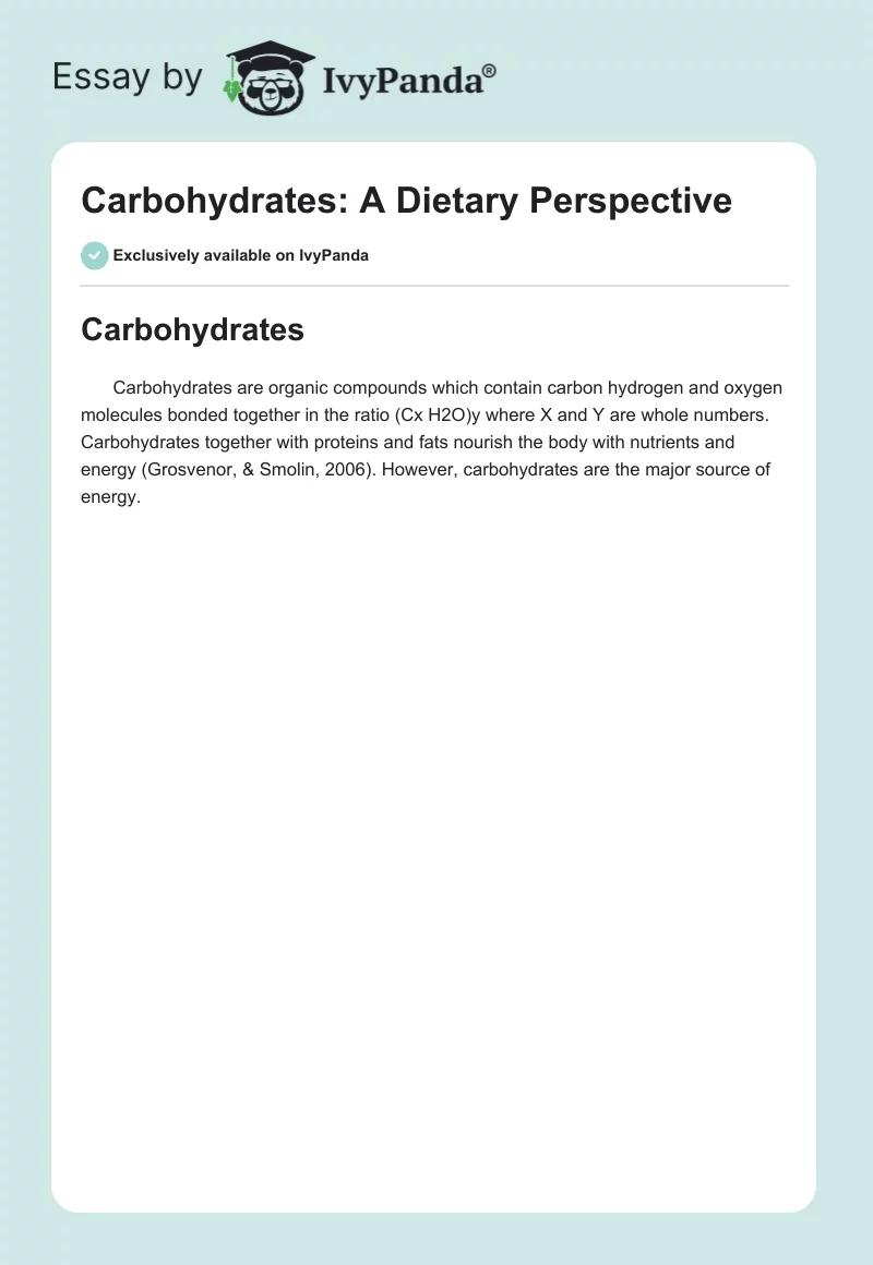 Carbohydrates: A Dietary Perspective. Page 1