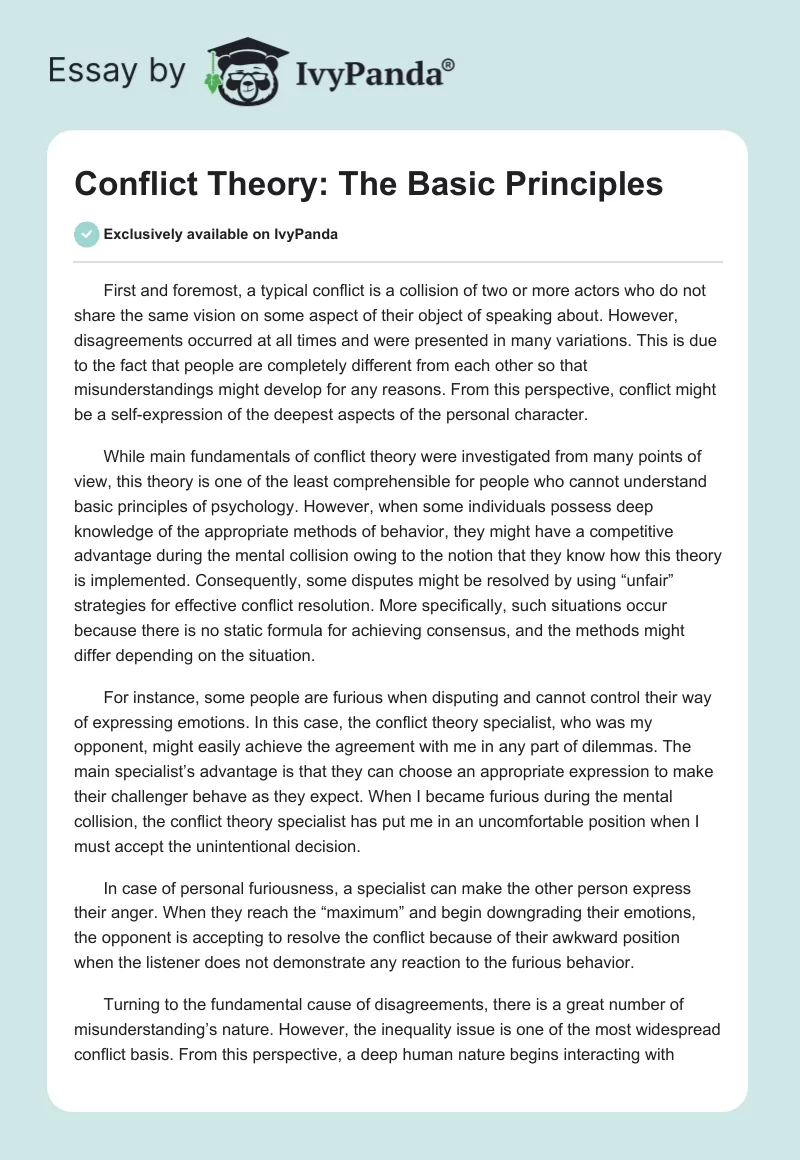 Conflict Theory: The Basic Principles. Page 1
