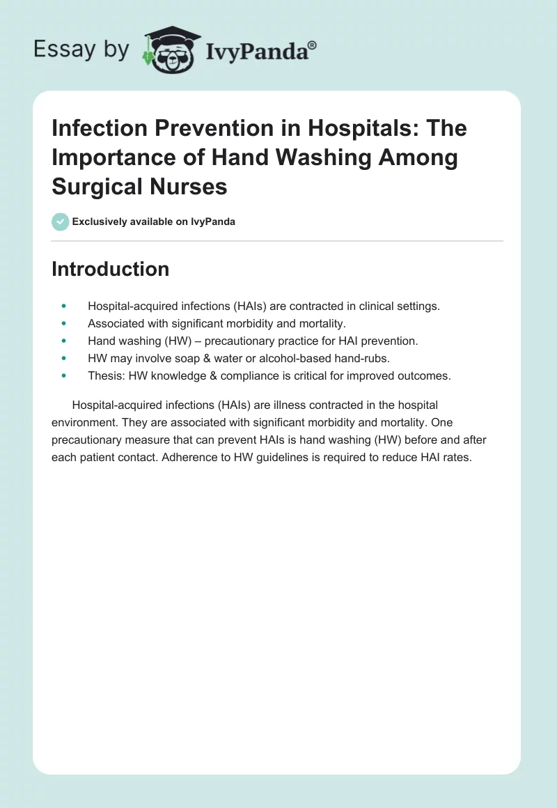Infection Prevention in Hospitals: The Importance of Hand Washing Among Surgical Nurses. Page 1