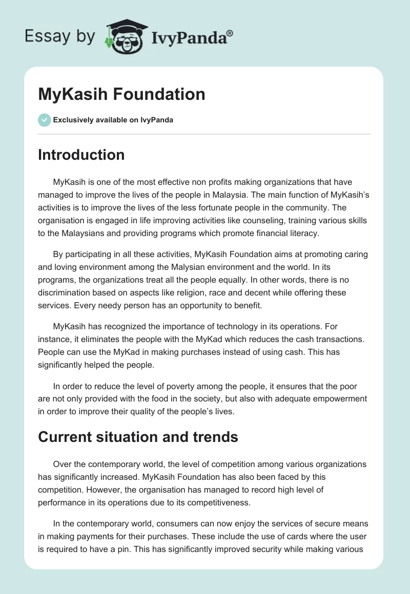 MyKasih Foundation. Page 1