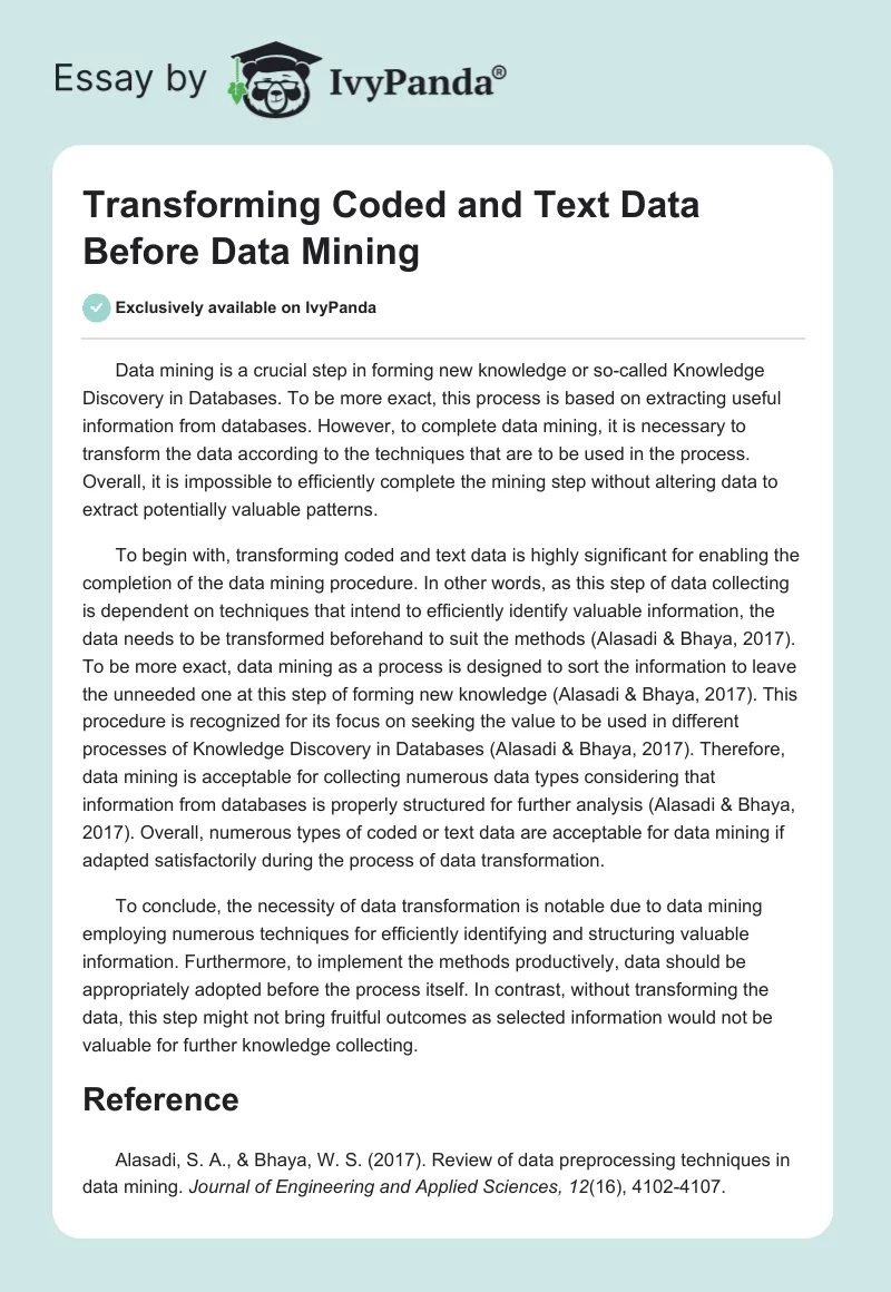 Transforming Coded and Text Data Before Data Mining. Page 1
