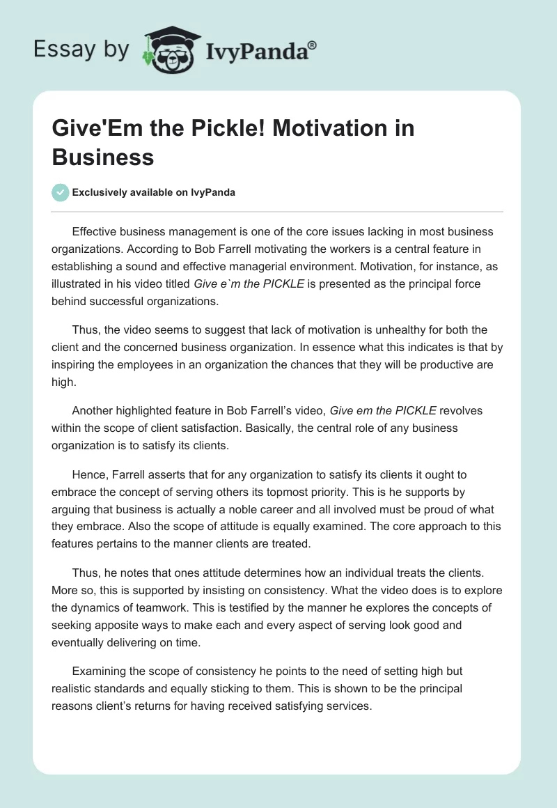 Give'Em the Pickle! Motivation in Business. Page 1