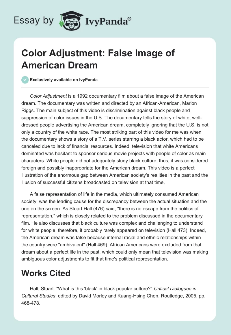 Color Adjustment: False Image of American Dream. Page 1