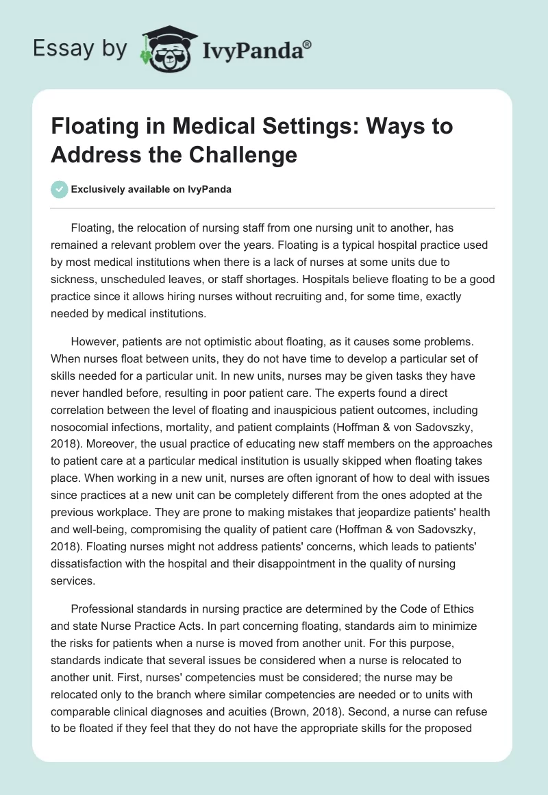 Floating in Medical Settings: Ways to Address the Challenge. Page 1