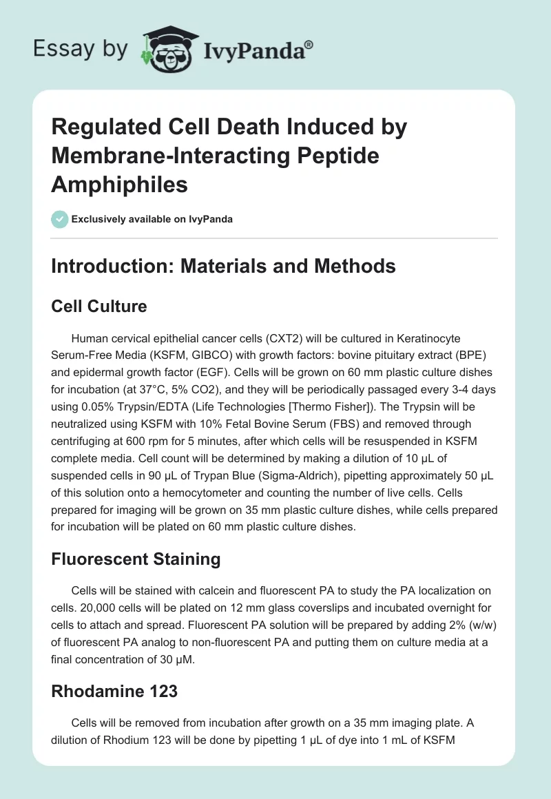 Regulated Cell Death Induced by Membrane-Interacting Peptide Amphiphiles. Page 1