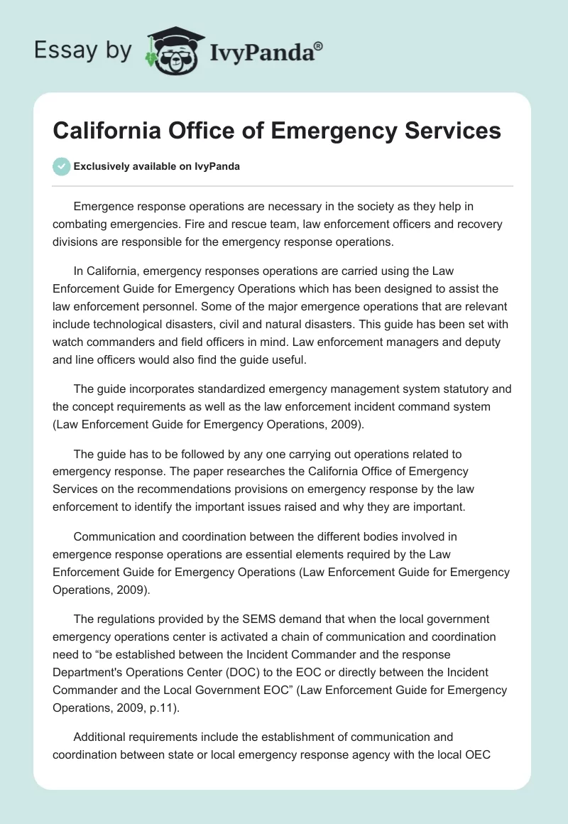 California Office of Emergency Services. Page 1