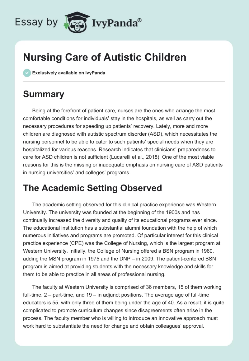 Nursing Care of Autistic Children. Page 1