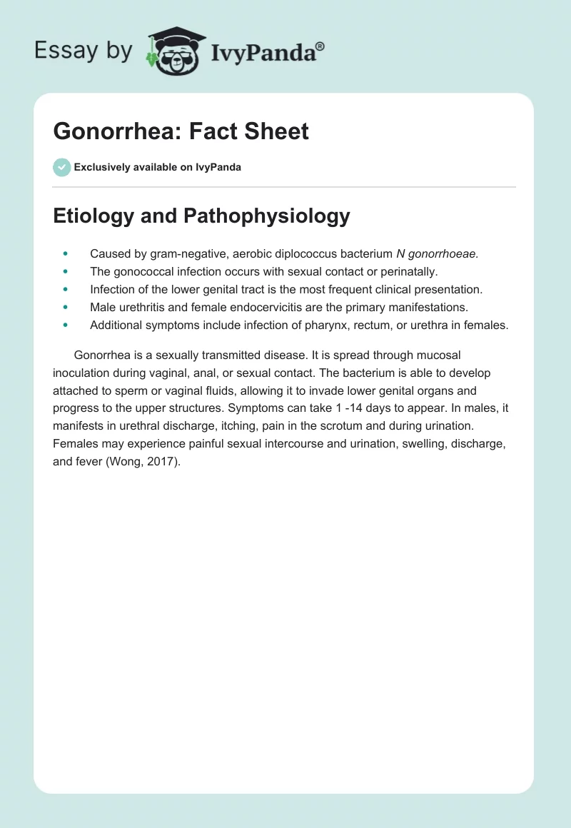 Gonorrhea: Fact Sheet. Page 1