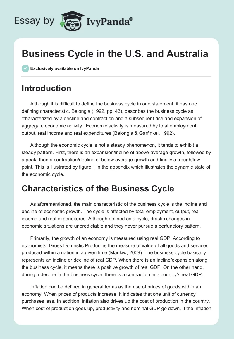 Business Cycle in the U.S. and Australia. Page 1