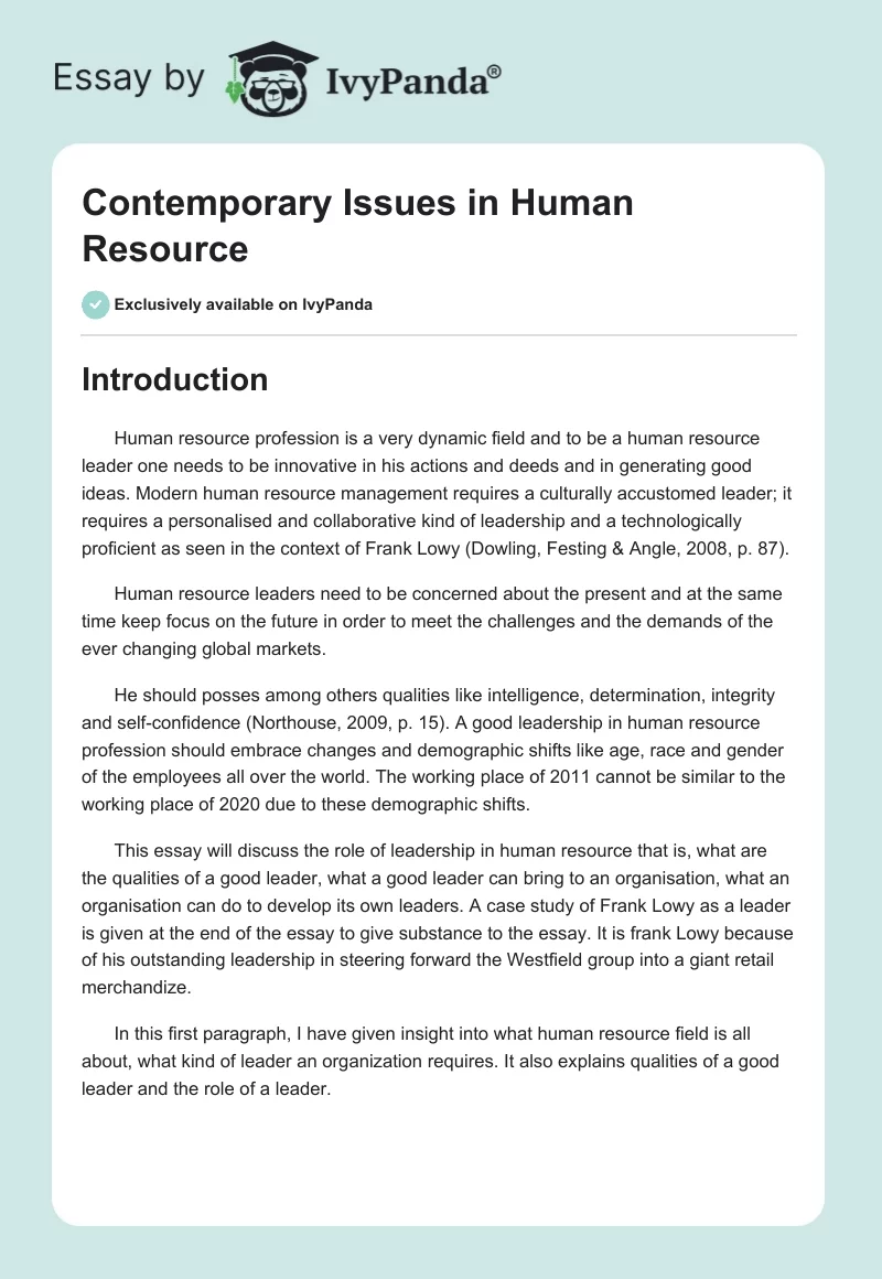 Contemporary Issues in Human Resource. Page 1