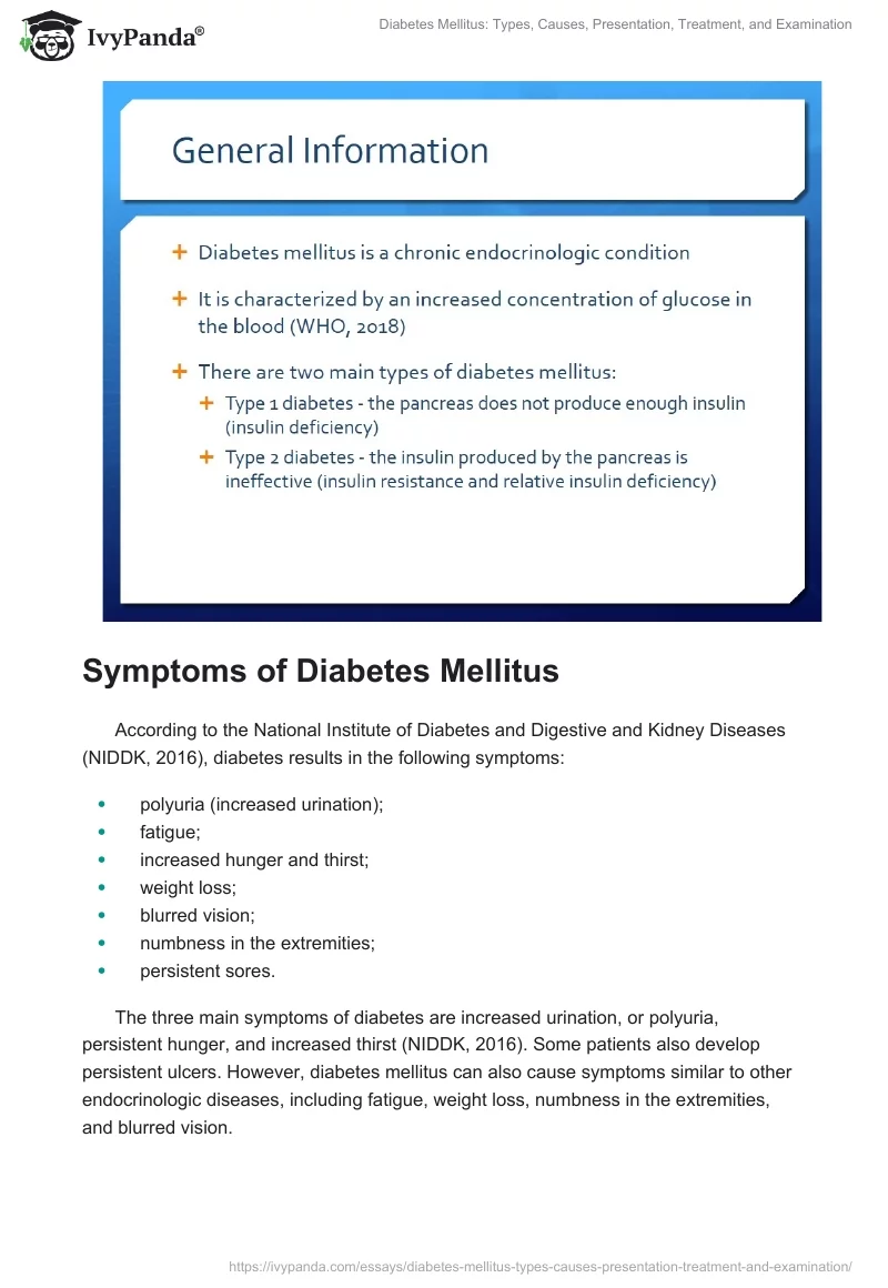 Diabetes Mellitus: Types, Causes, Presentation, Treatment, and Examination. Page 2