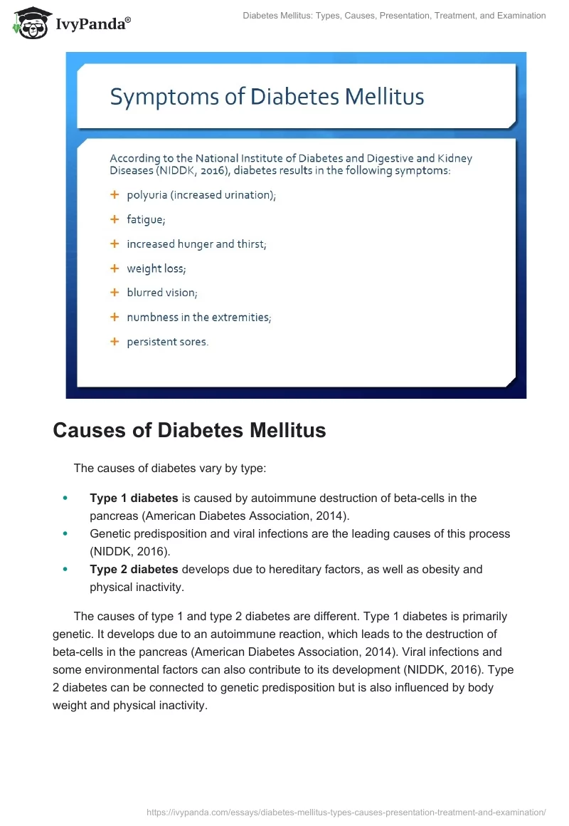 Diabetes Mellitus: Types, Causes, Presentation, Treatment, and Examination. Page 3
